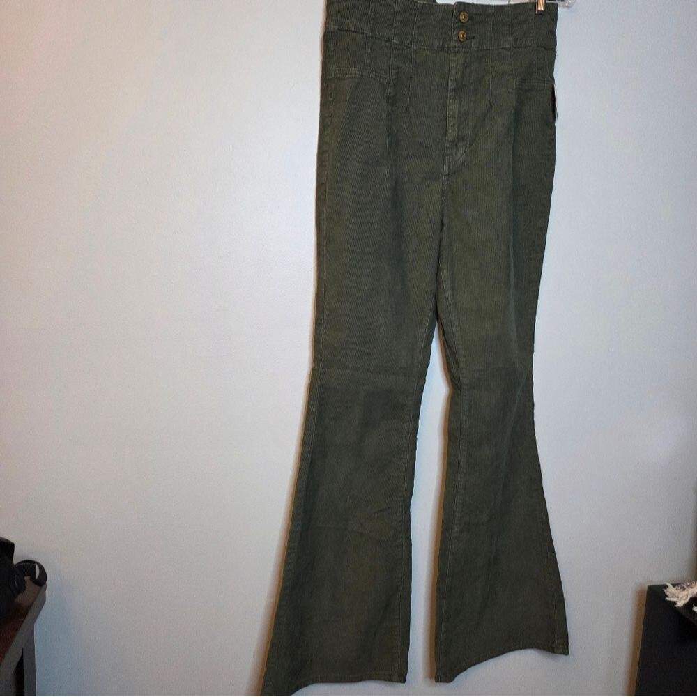NWT Free People We The Free Jayde Cord Flare Jeans Denim High Rise Kelp Green